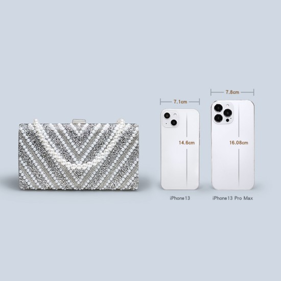 Thin silver bag womens rhinestone pearl dinner clutch - Memoo.com Thin silver bag womens rhinestone pearl dinner clutch - Memoo.com